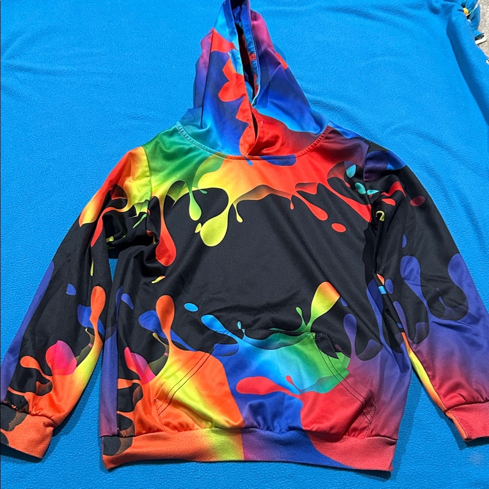 Amazon Kids Rainbow Paint Splash Pullover Hoodie - Black Multicolor